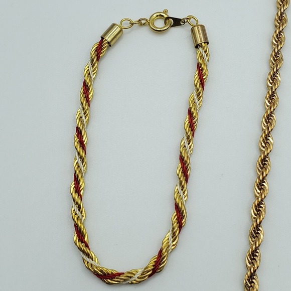 Twisted Rope Chain Necklace and Bracelet Gold Red Tone Womens Fashion Jewelry - Picture 4 of 10